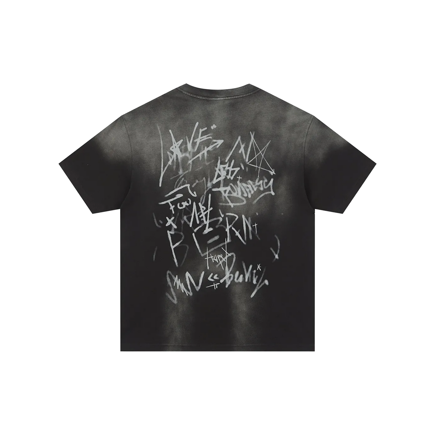 BONELESS Old Washed Graffiti Pattern Tee Washed Black (SS25)