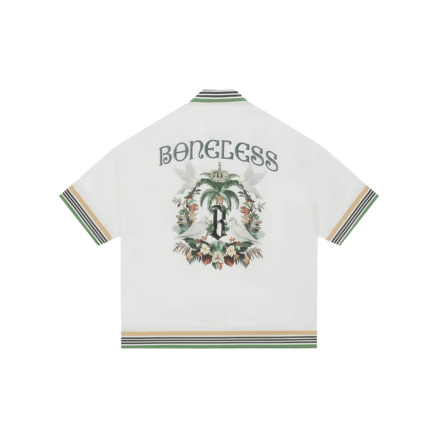 BONELESS Palm Tree Dove Logo Striped Shirt White (SS24)