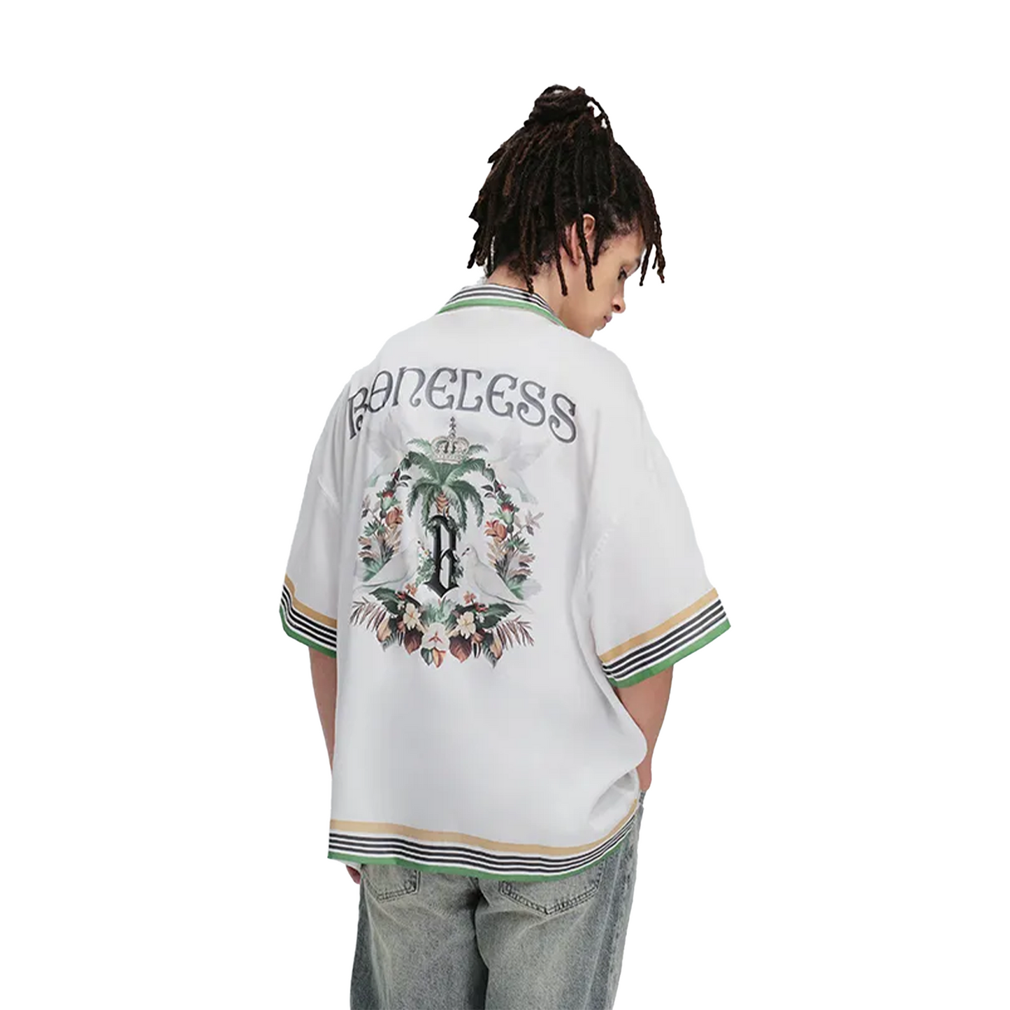 BONELESS Palm Tree Dove Logo Striped Shirt White (SS24)