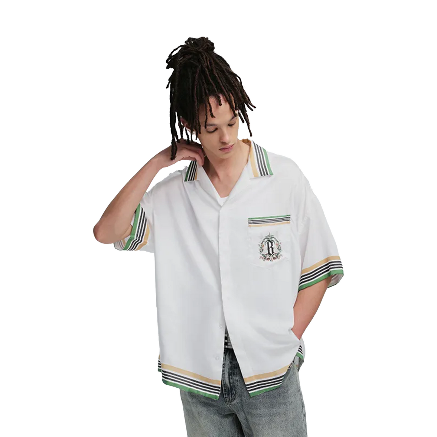 BONELESS Palm Tree Dove Logo Striped Shirt White (SS24)