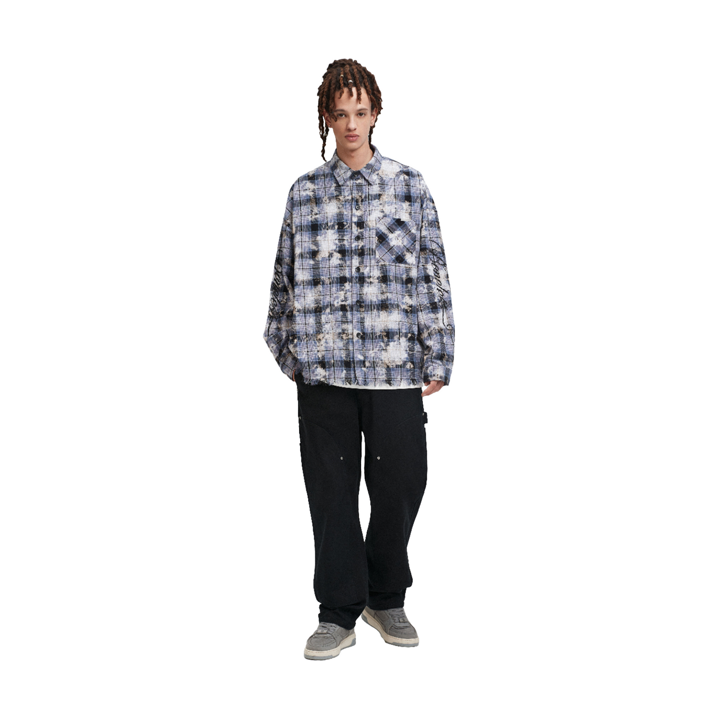 BONELESS Plaid Floral Long Sleeved Shirt Blue (FW23)