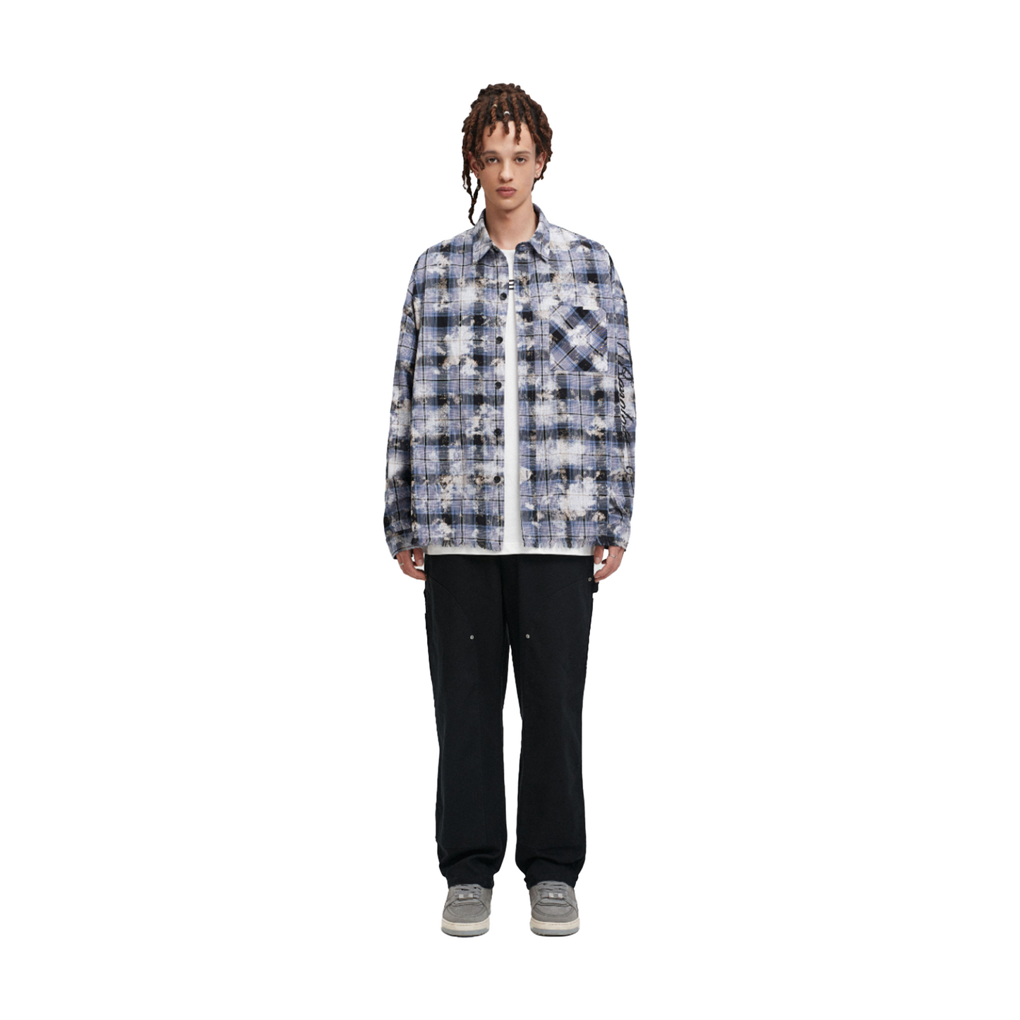 BONELESS Plaid Floral Long Sleeved Shirt Blue (FW23)