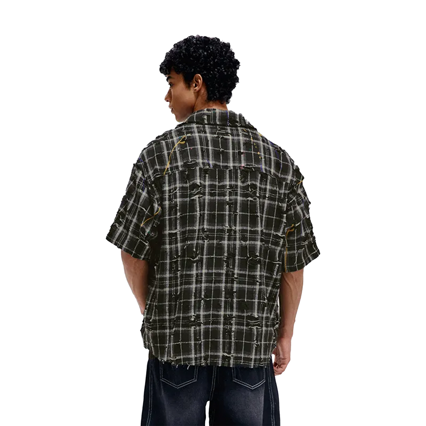 BONELESS Ragged Plaid Short Sleeved Shirt Black (SS24)