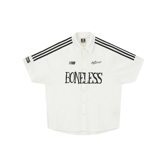 BONELESS Spliced Ribbon Printed Short Sleeved Shirt White (SS25)
