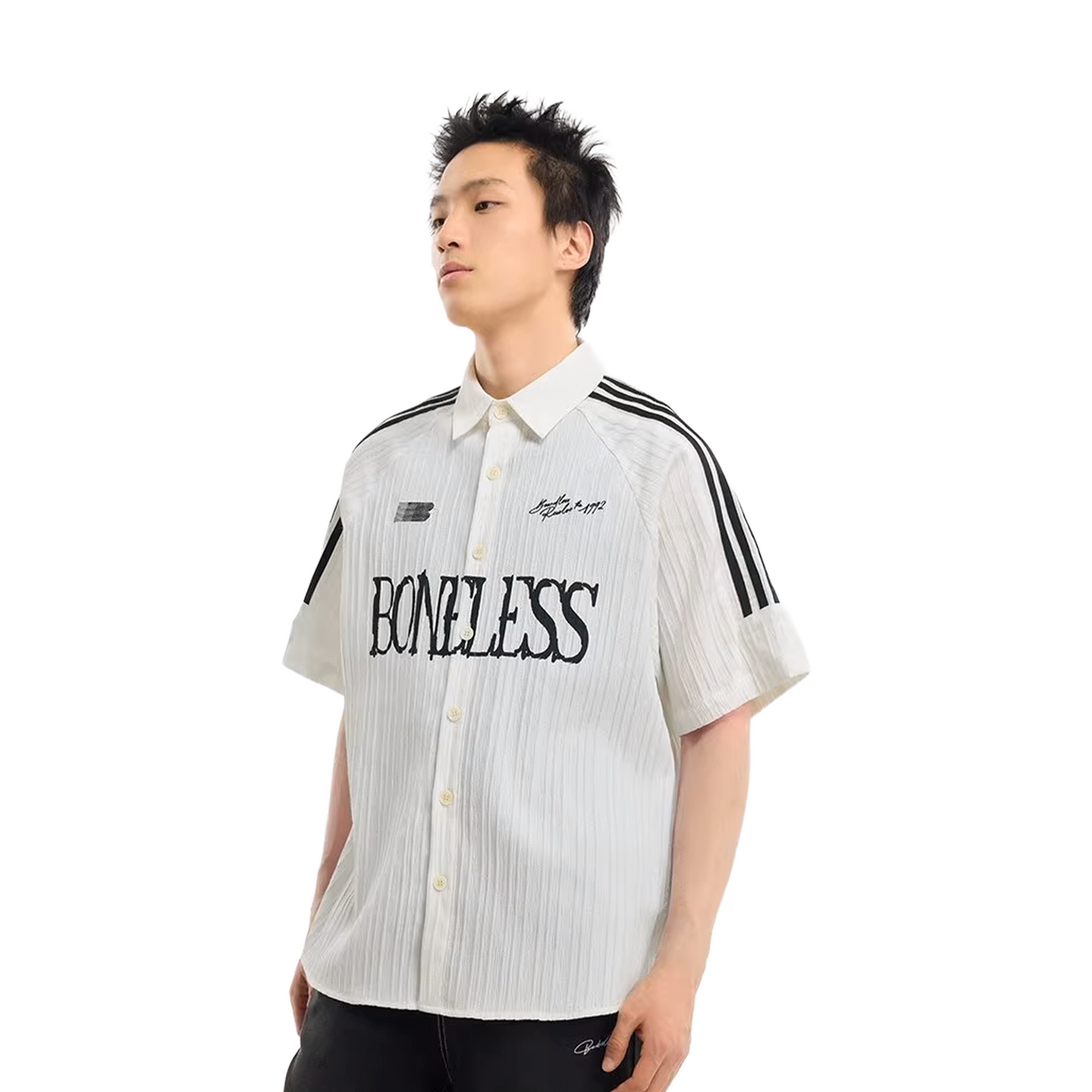 BONELESS Spliced Ribbon Printed Short Sleeved Shirt White (SS25)