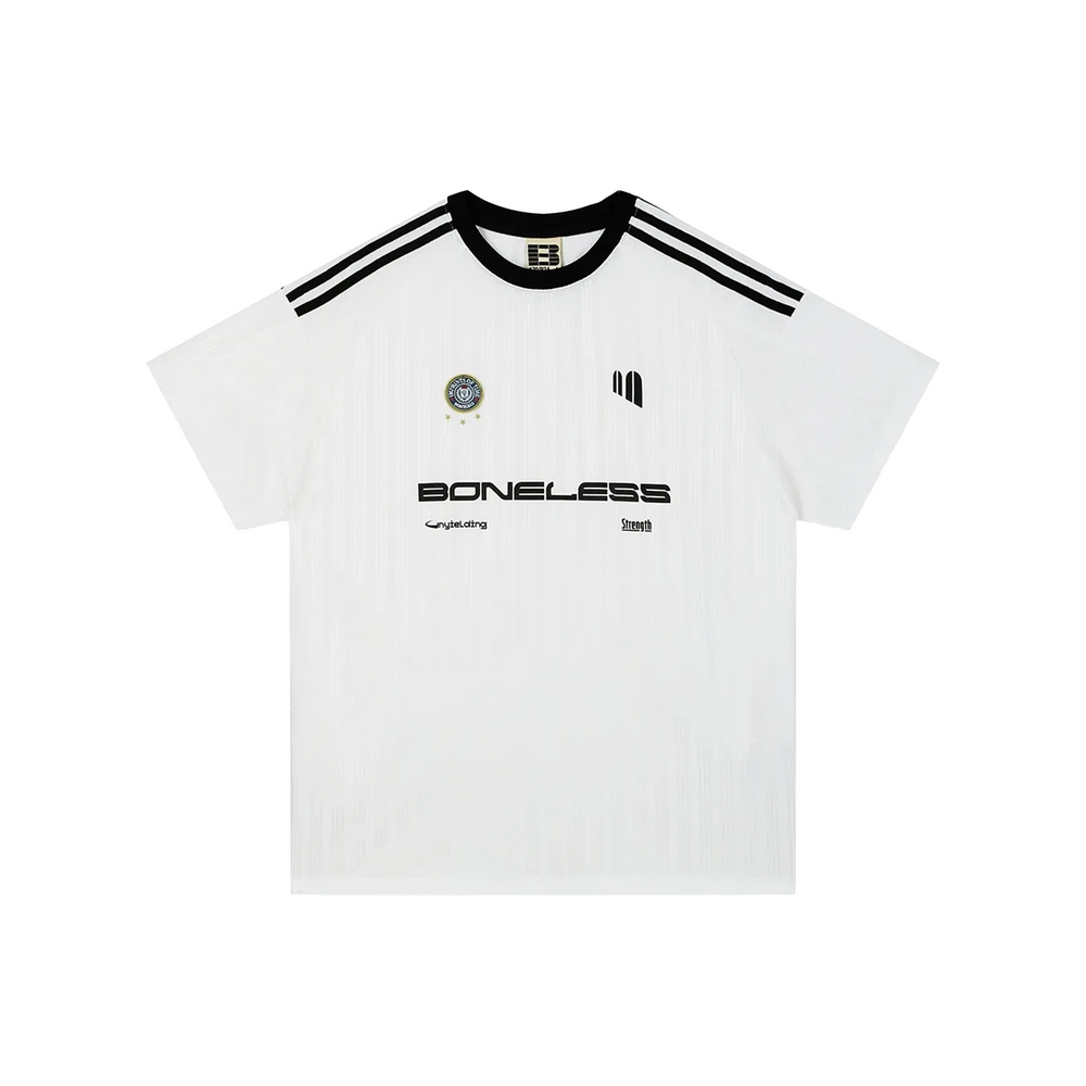 BONELESS Spliced Ribbon Stiped Textured Printed S/S Tee White (SS25)