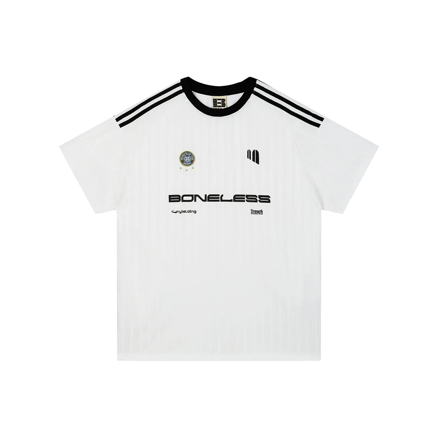 BONELESS Spliced Ribbon Stiped Textured Printed S/S Tee White (SS25)
