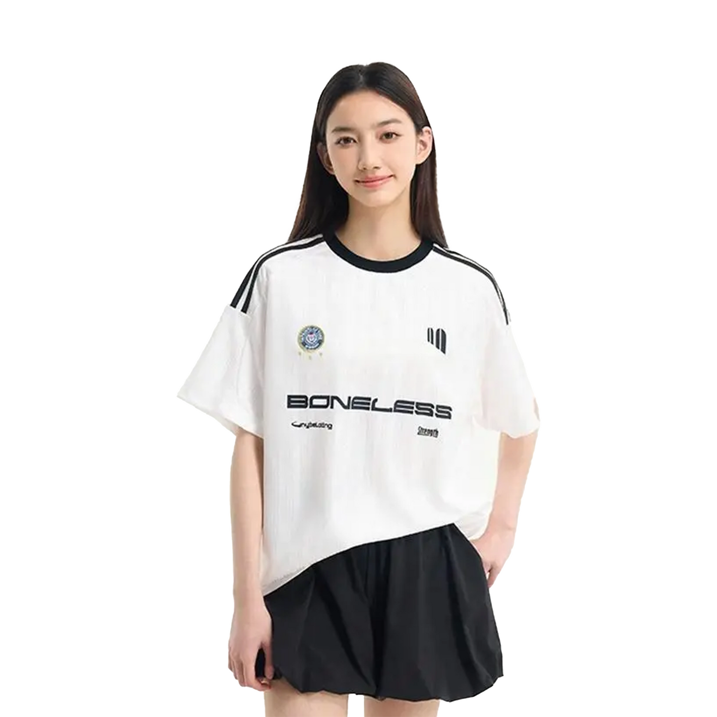 BONELESS Spliced Ribbon Stiped Textured Printed S/S Tee White (SS25)
