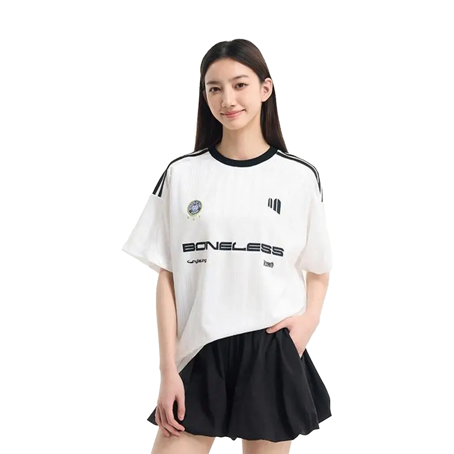 BONELESS Spliced Ribbon Stiped Textured Printed S/S Tee White (SS25)