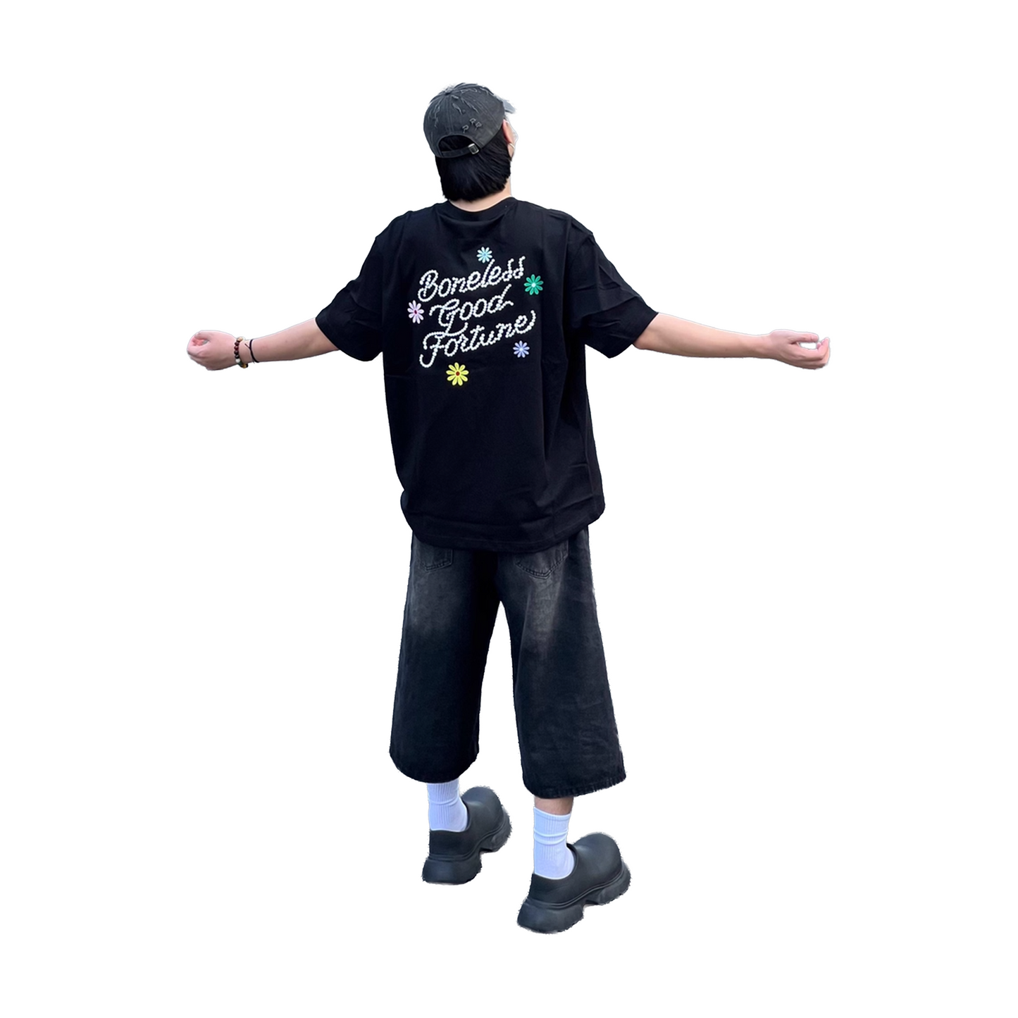 BONELESS Three-Dimensional Embroidered Tee Black (SS25)