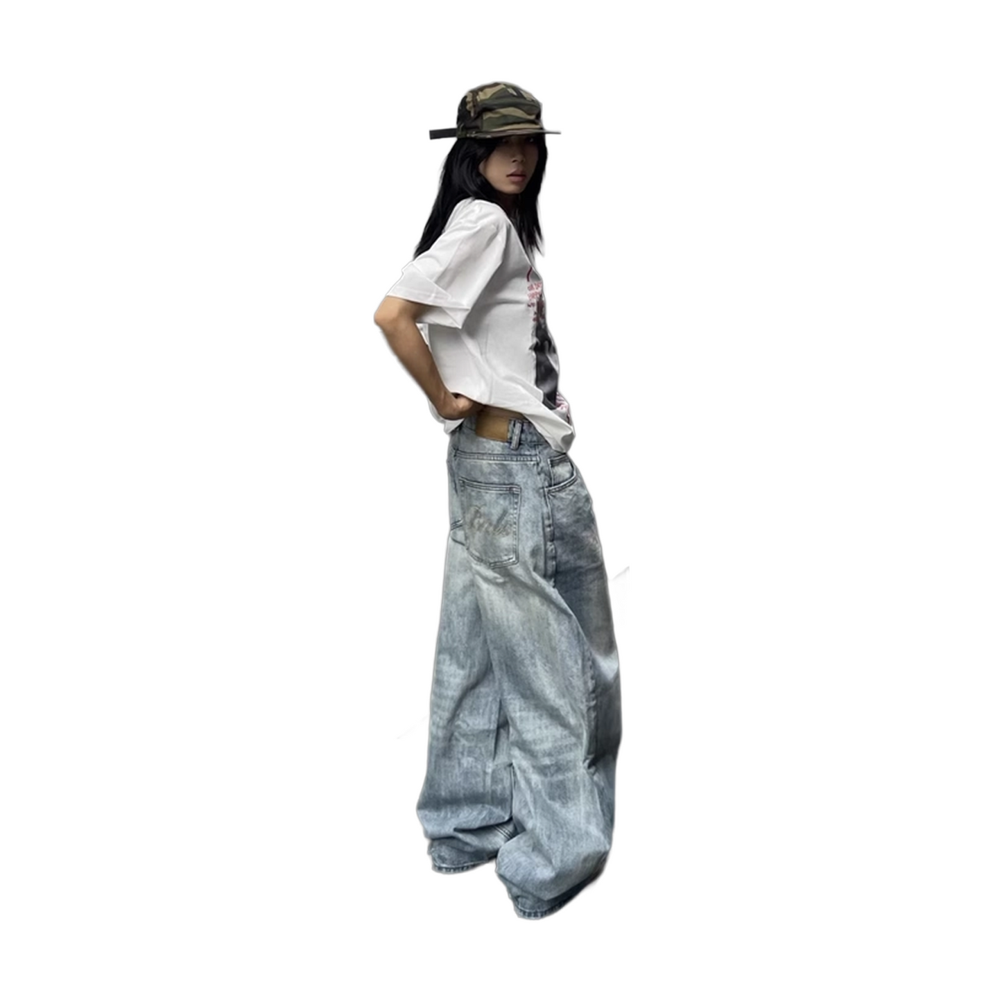 BONELESS Washed Curved Cut Design Casual Pants Blue (SS25)