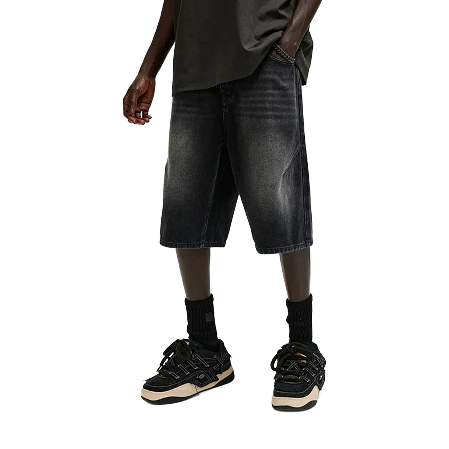 BONELESS Washed Distressed Versatile Denim Jorts Black (SS24)