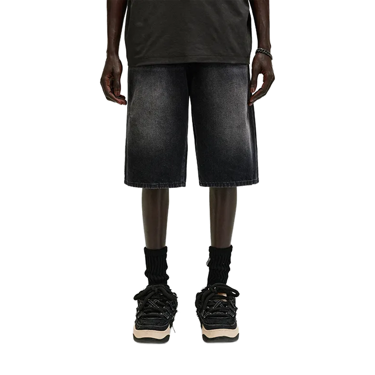 BONELESS Washed Distressed Versatile Denim Jorts Black (SS24)