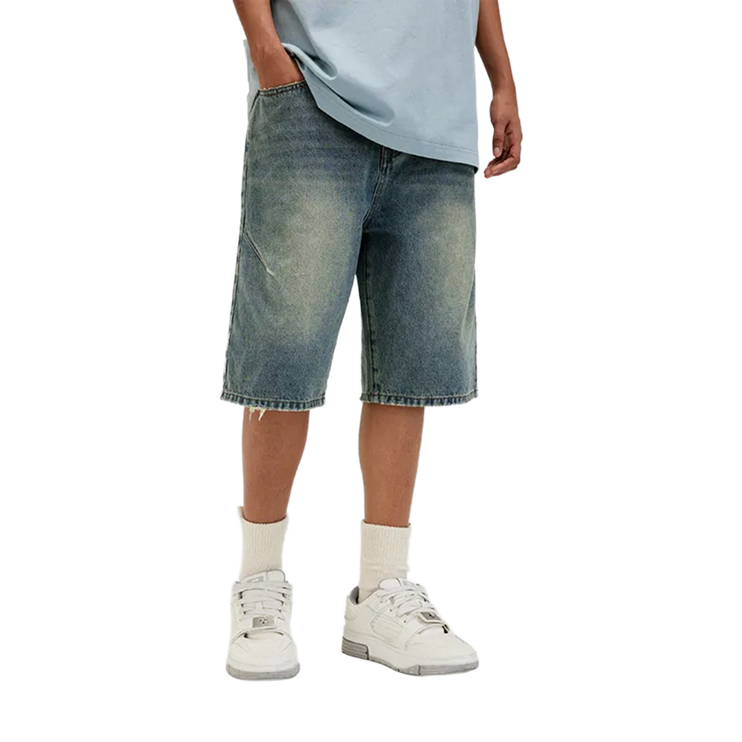 BONELESS Washed Distressed Versatile Denim Jorts Blue (SS24)