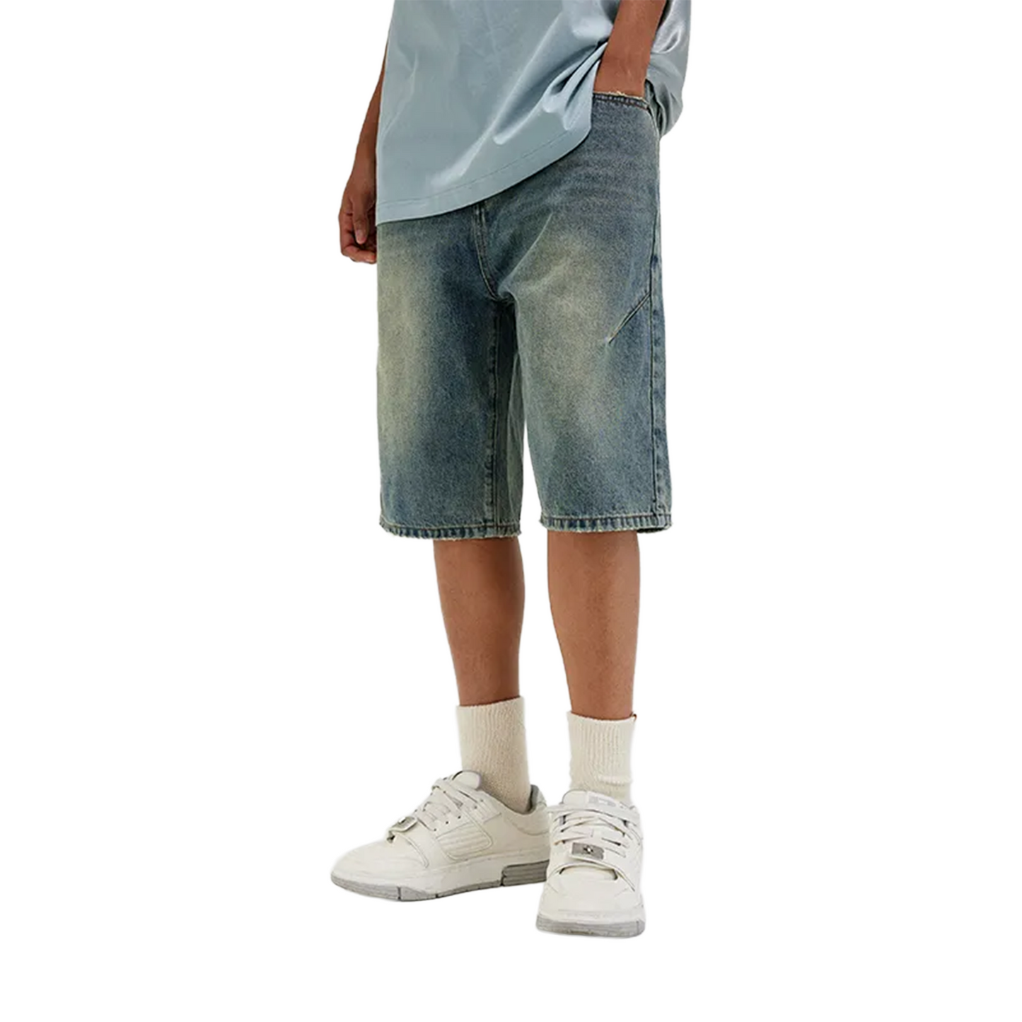 BONELESS Washed Distressed Versatile Denim Jorts Blue (SS24)