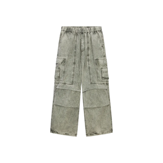 BONELESS Washed Workwear Retro Casual Trousers Grey Green (SS25)