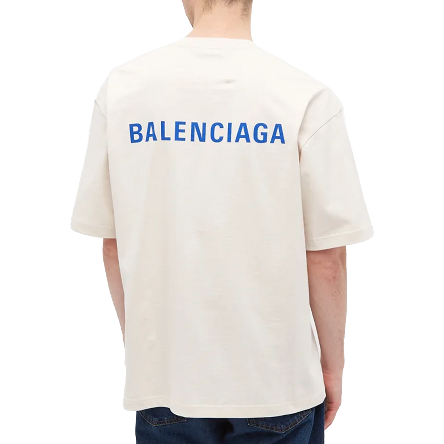 BALENCIAGA Badge Logo Tee Chalky White/Blue (SS21)