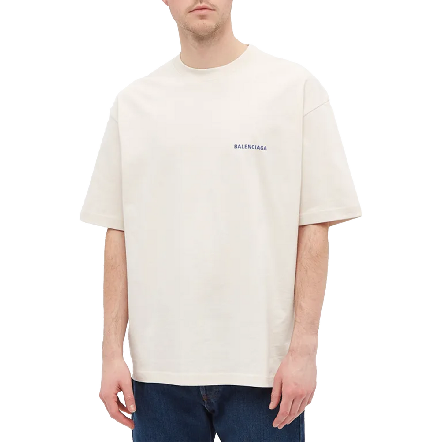BALENCIAGA Badge Logo Tee Chalky White/Blue (SS21)