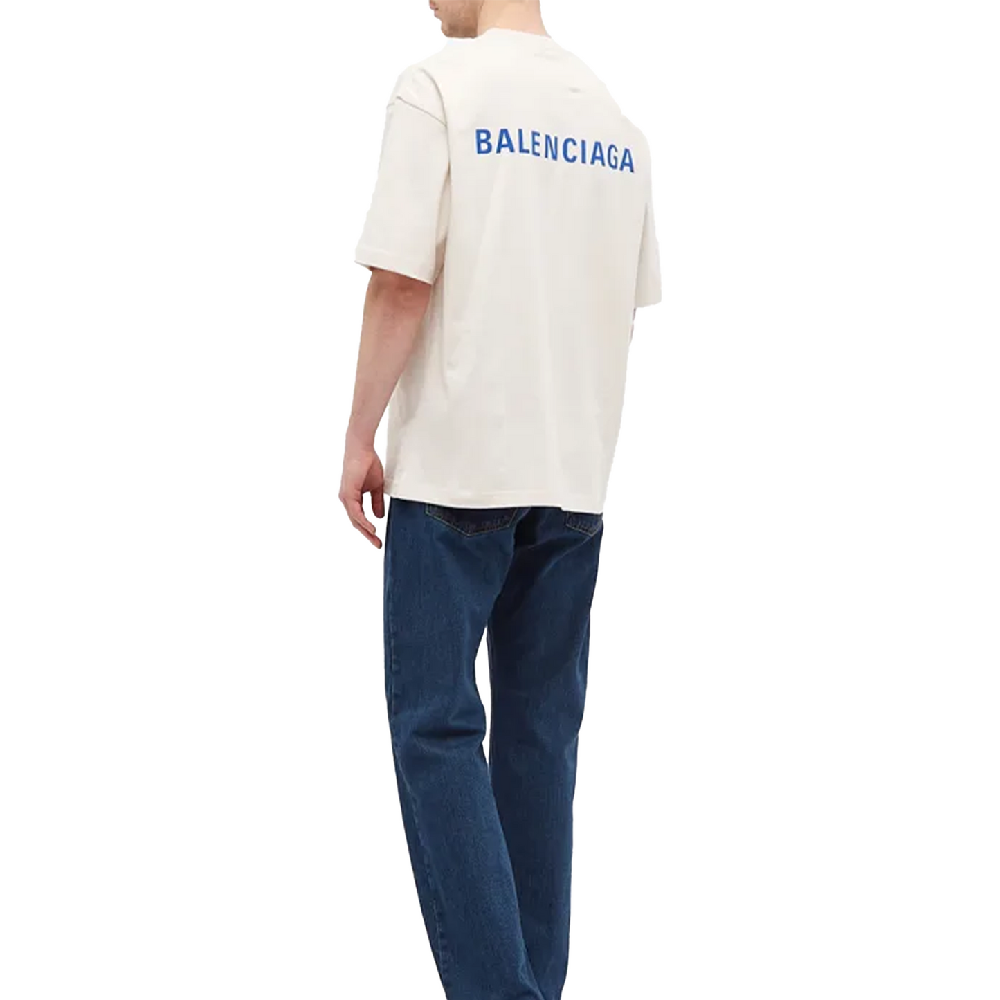 BALENCIAGA Badge Logo Tee Chalky White/Blue (SS21)