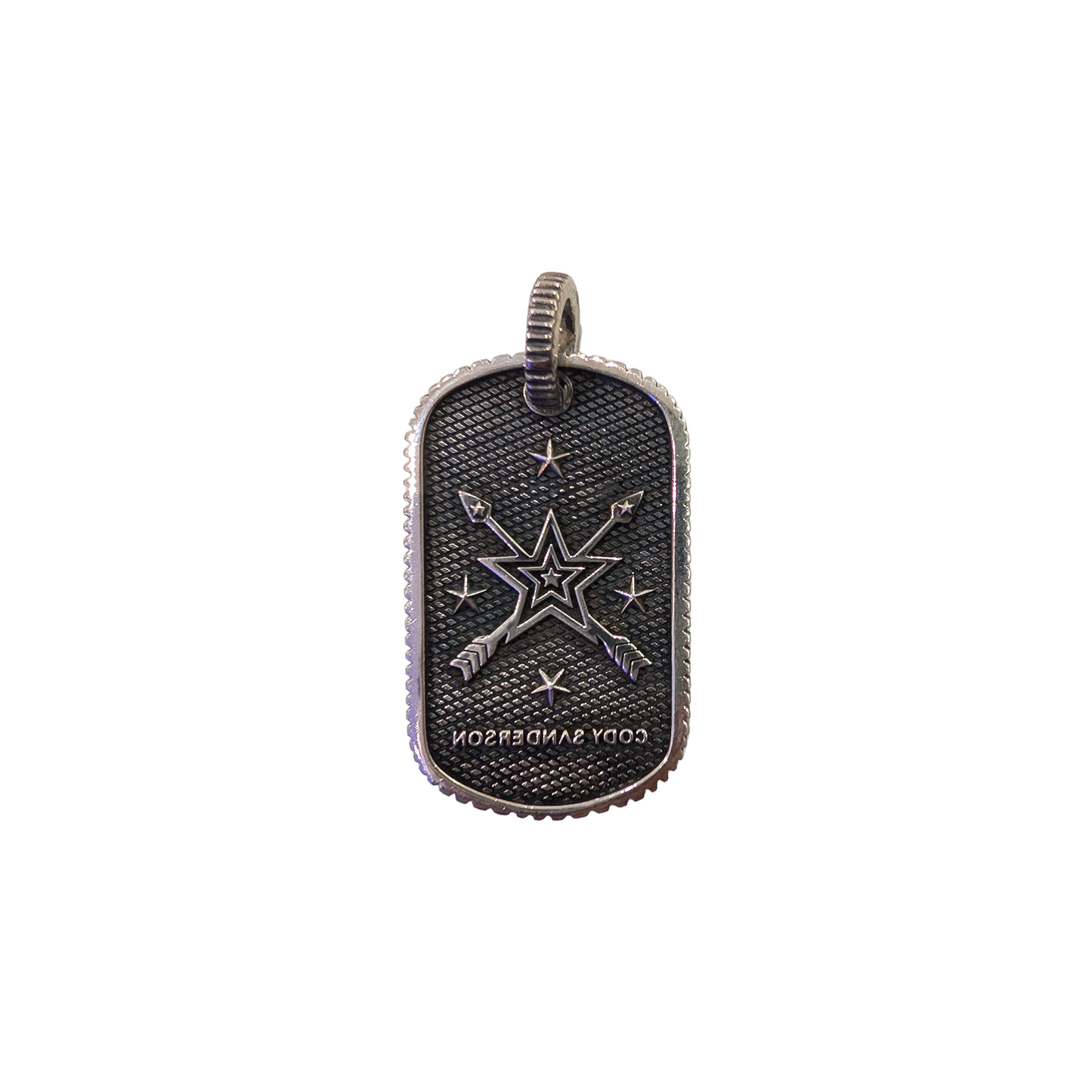 CODY SANDERSON Small Stars & Crossed Arrows Dog Tag With Outside Coin Edge Pendant Silver (SS25)