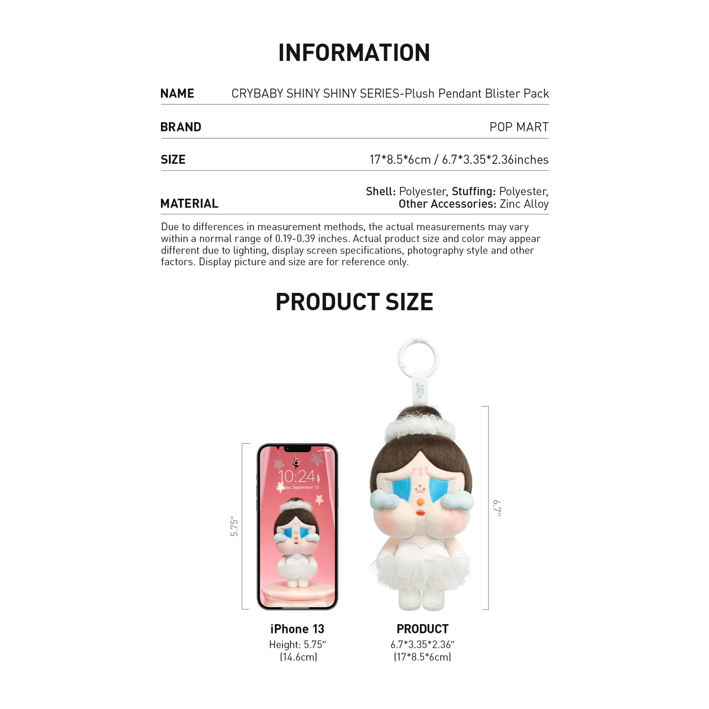 POP MART CRYBABY SHINY SHINY SERIES - Plush Pedant Keychain Blister Pack
