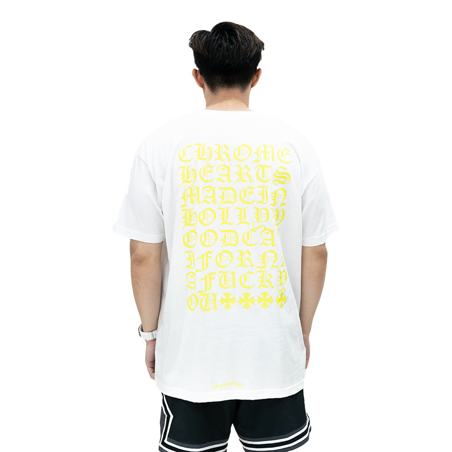 CHROME HEARTS Yellow Script Made In Hollywood Tee White (SS22)