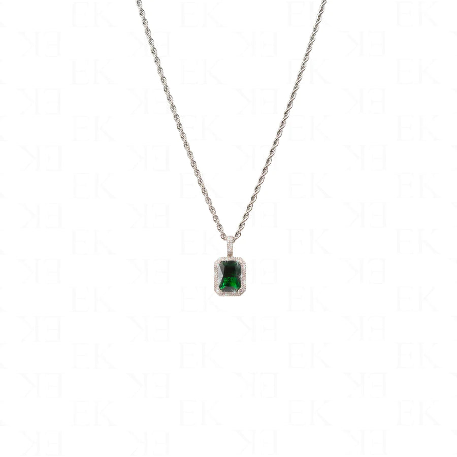 EK Collection Dark Green Sapphire Necklace Silver