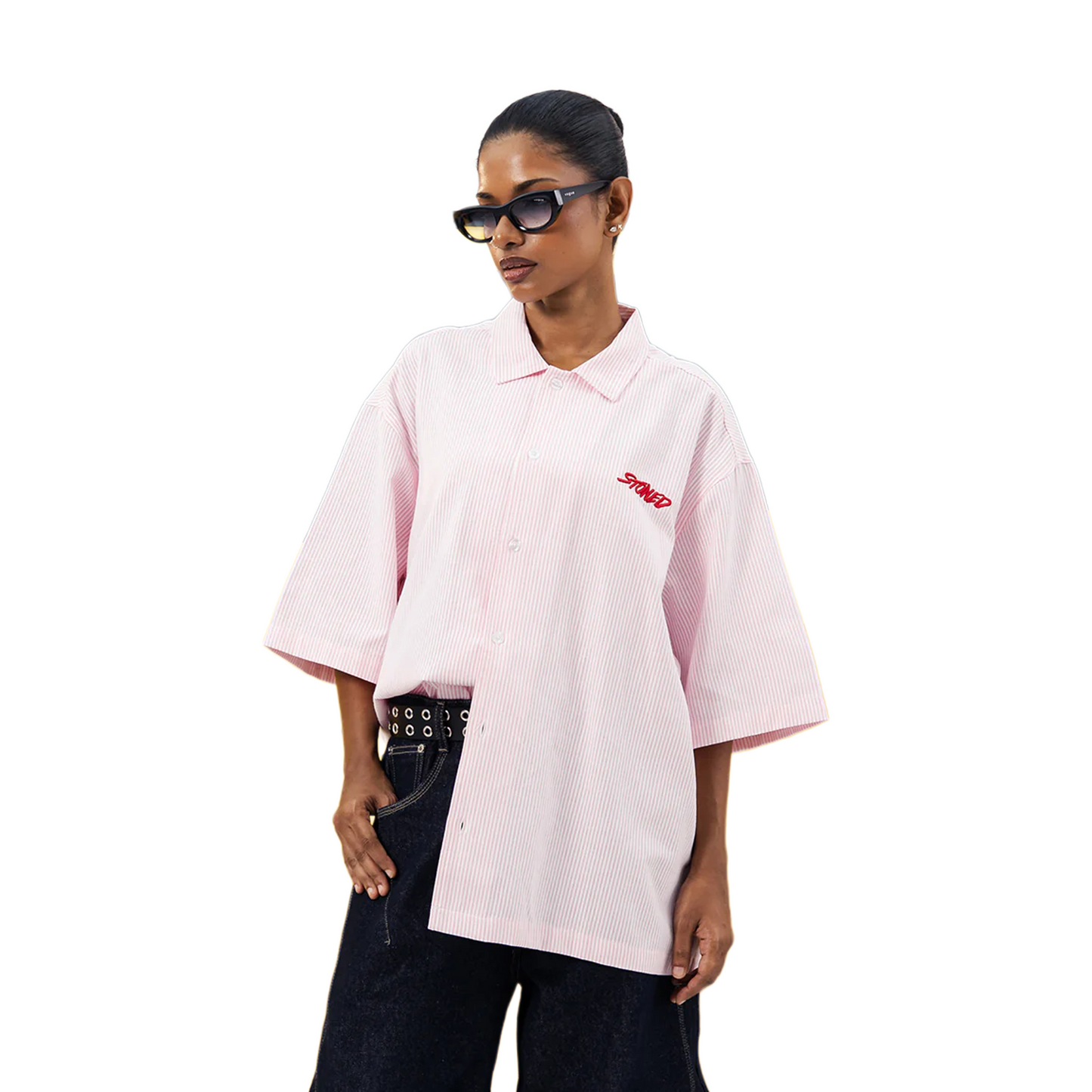 Stoned & Co ® EOT : Stripe Short Sleeved Shirt Pink (SS25)