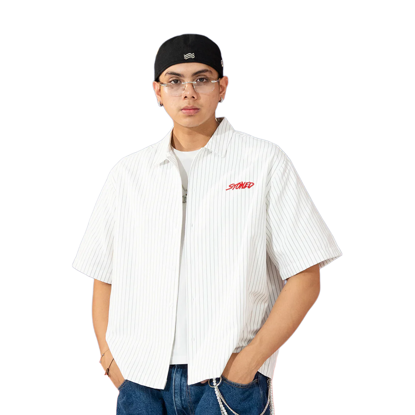 Stoned & Co ® EOT : Stripe Short Sleeved Shirt White (SS25)