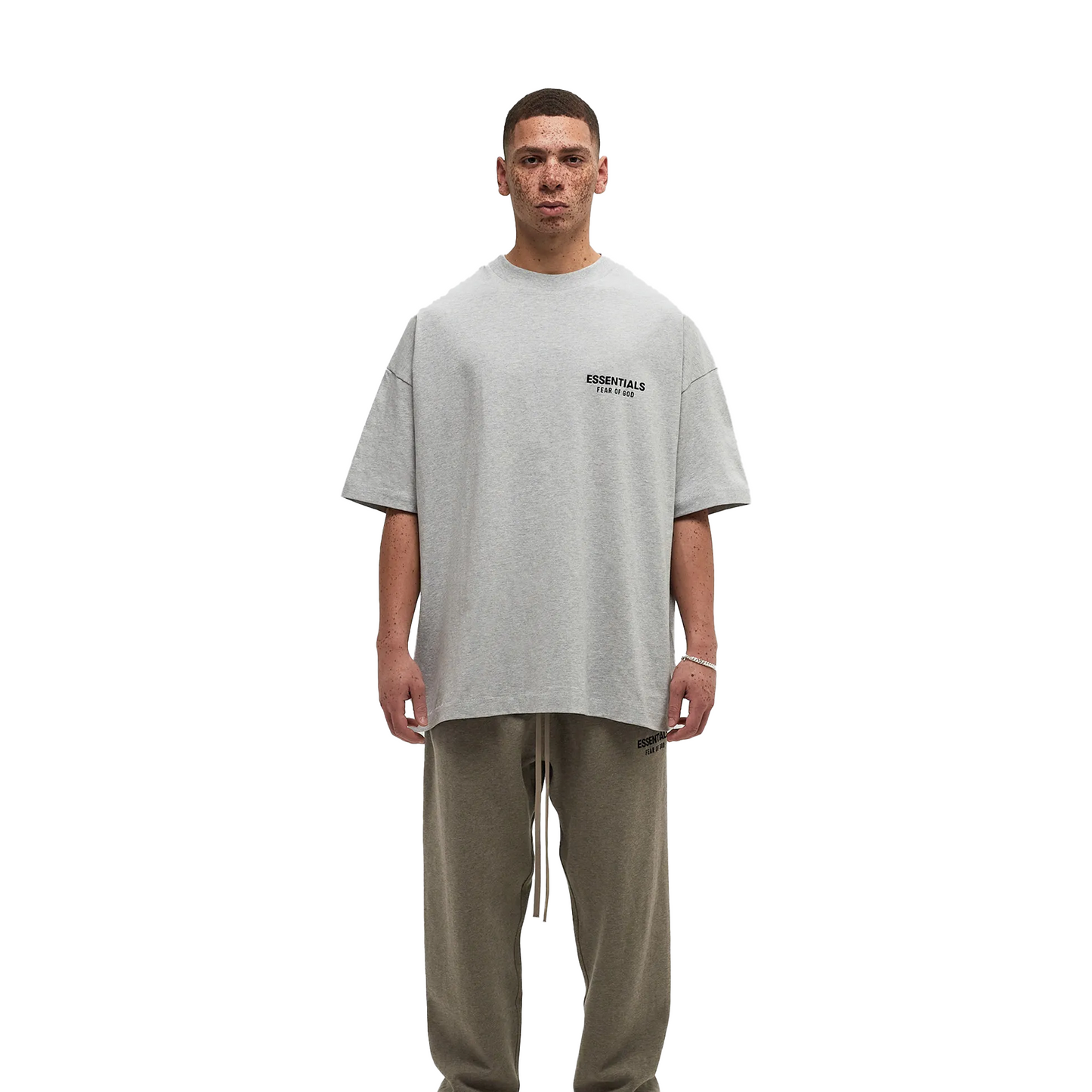 Fear of God Essentials Core Logo Jersey Crewneck Tee Light Heather Grey (FW24)