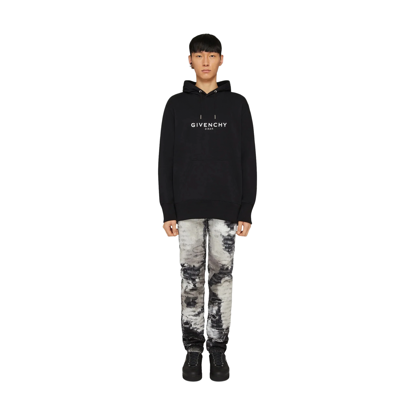 GIVENCHY Classic Fit Reverse Print Hoodie Black (FW22)
