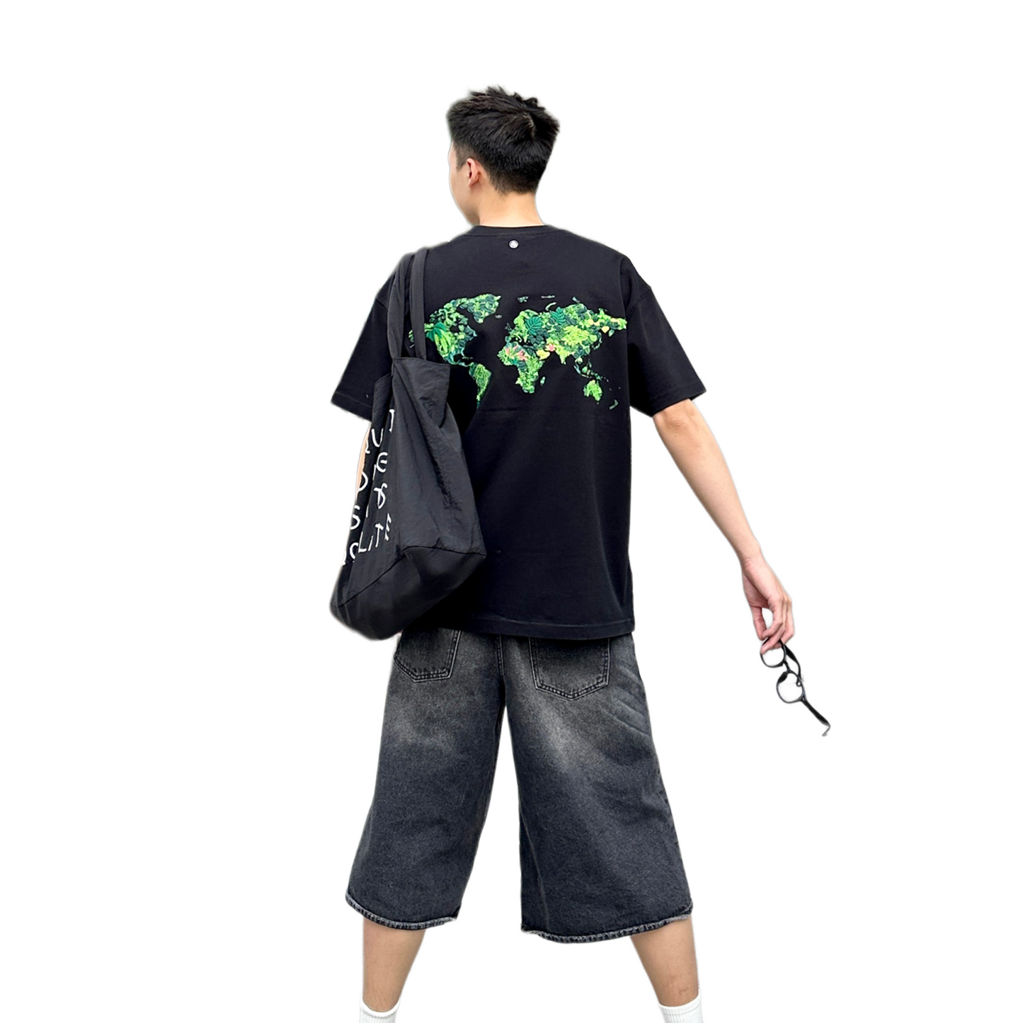 GOODBRAND 3D Green Plant Embroidered Map Logo Tee Black (SS25)