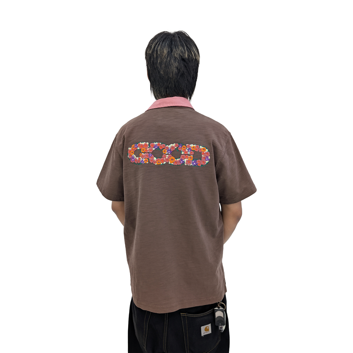 GOODBRAND Colourful Flower Contrast Polo Shirt Brown (SS25)