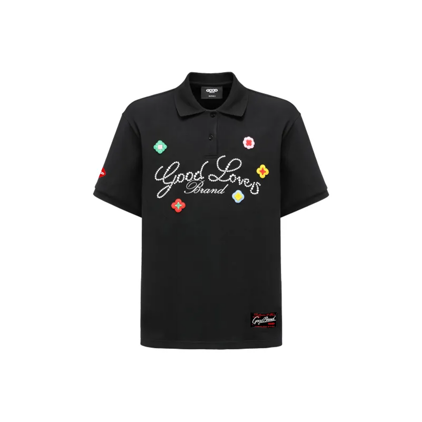 GOODBRAND Good Loves 3D Embroidered Slogan Polo Shirt Black (SS25)