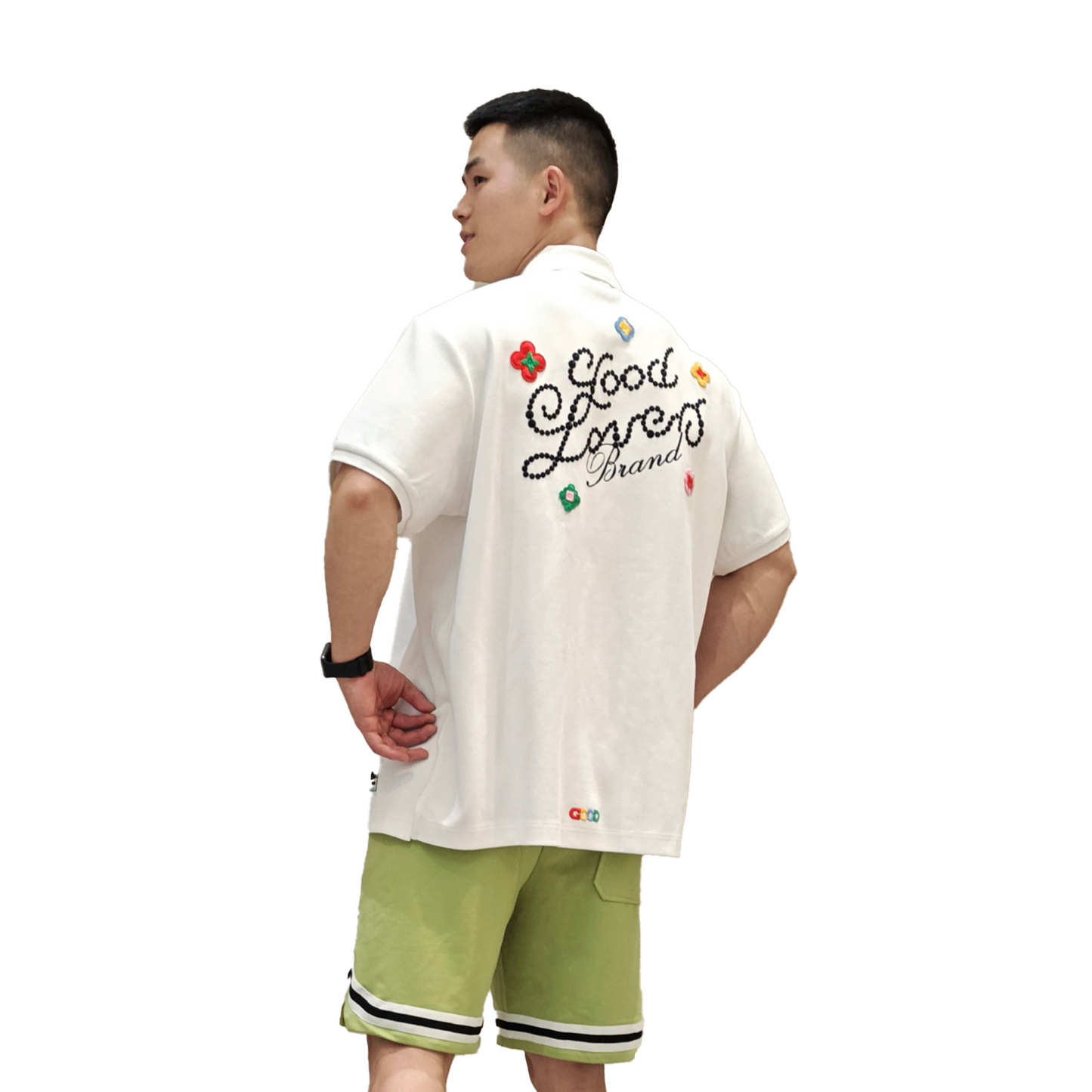 GOODBRAND Good Loves 3D Embroidered Slogan Polo Shirt White (SS25)