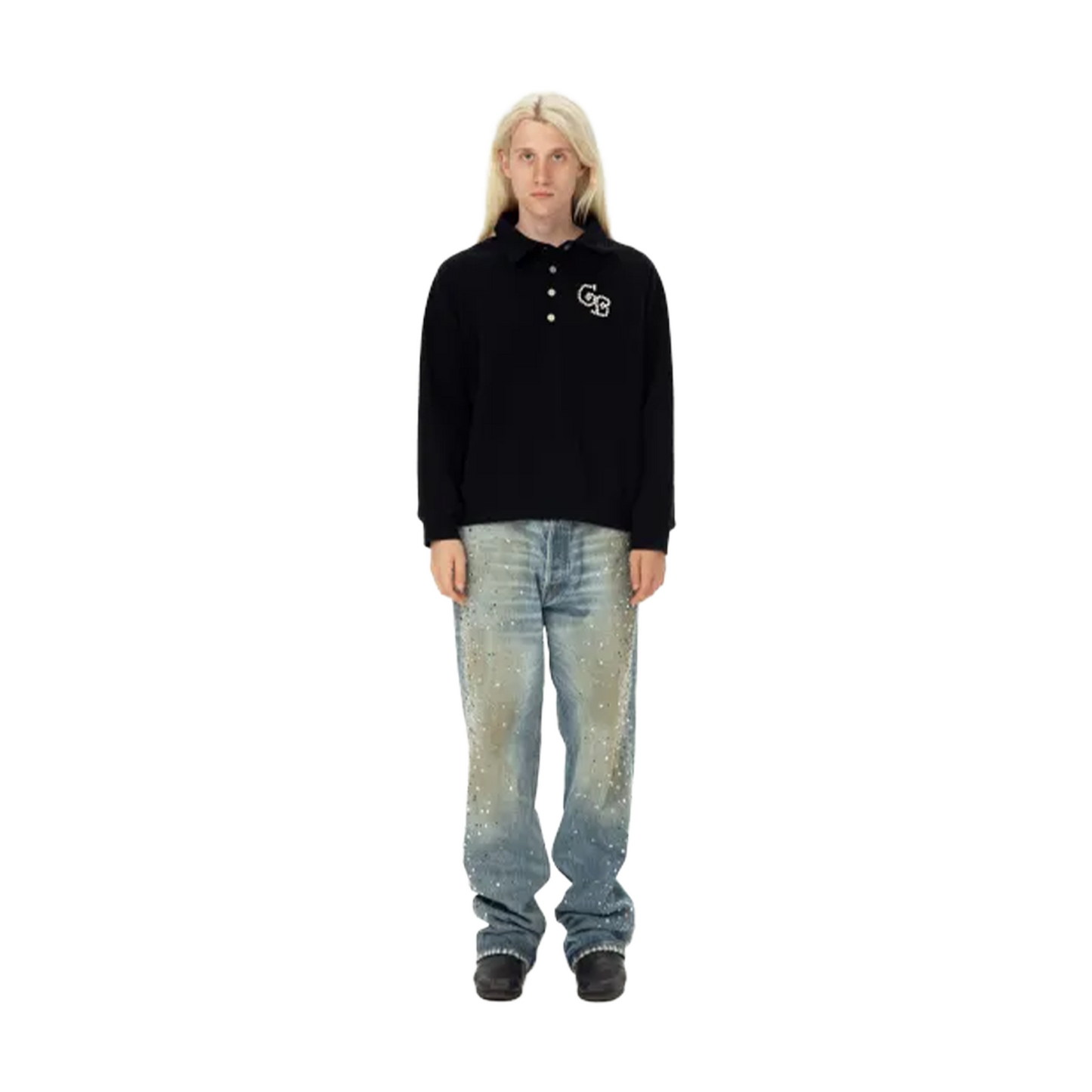GOODBRAND Pearl Polo Long Sleeved Sweatshirt Black (FW24)