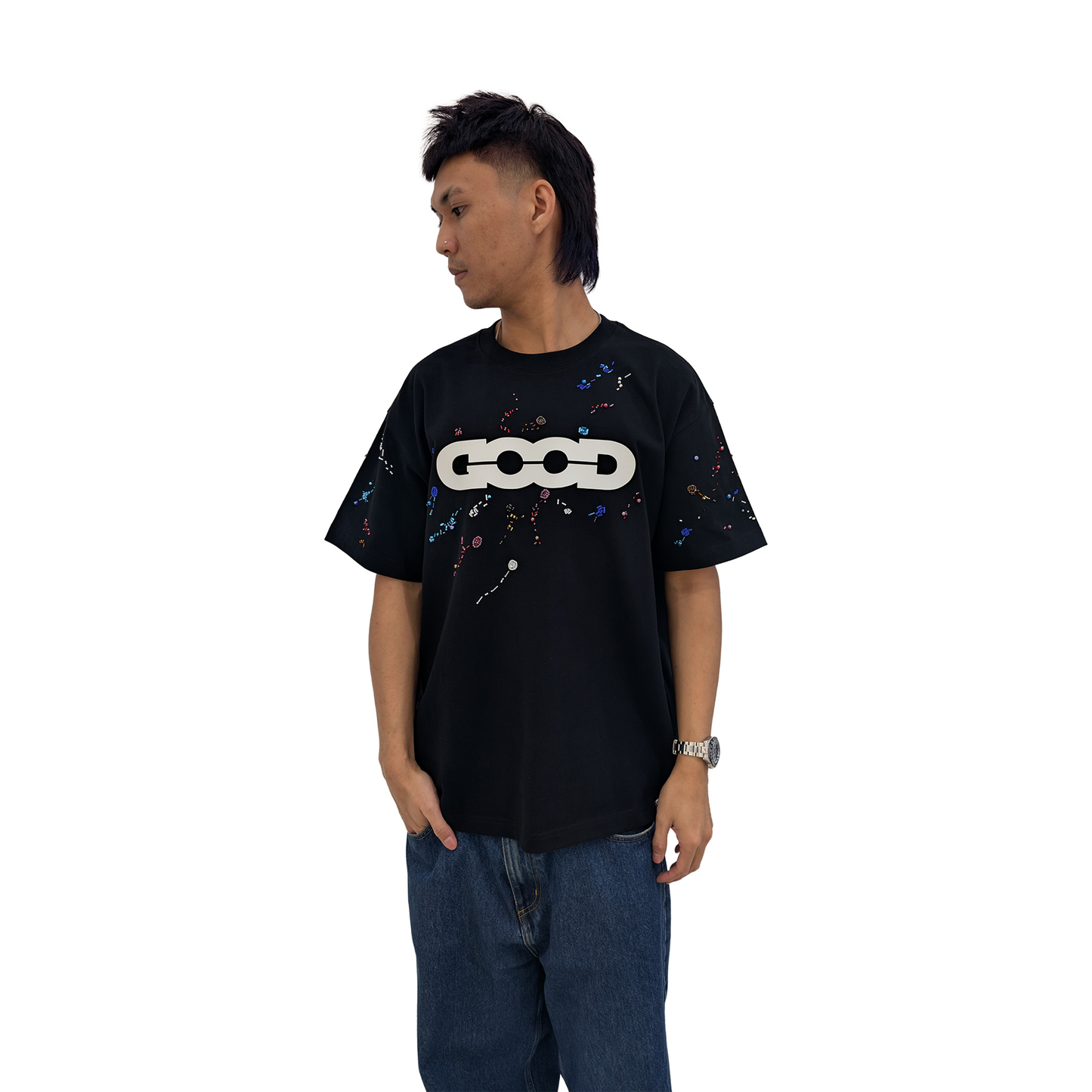 GOODBRAND Rainbow Candy Beads Logo Tee Black (SS25)
