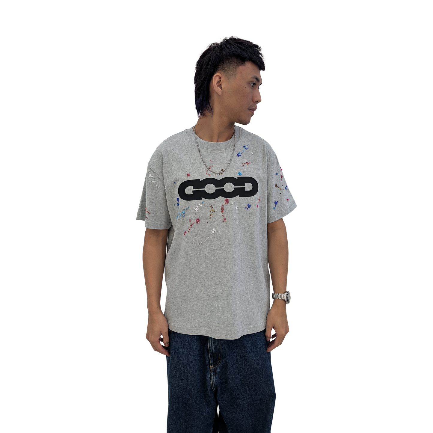 GOODBRAND Rainbow Candy Beads Logo Tee Grey (SS25)