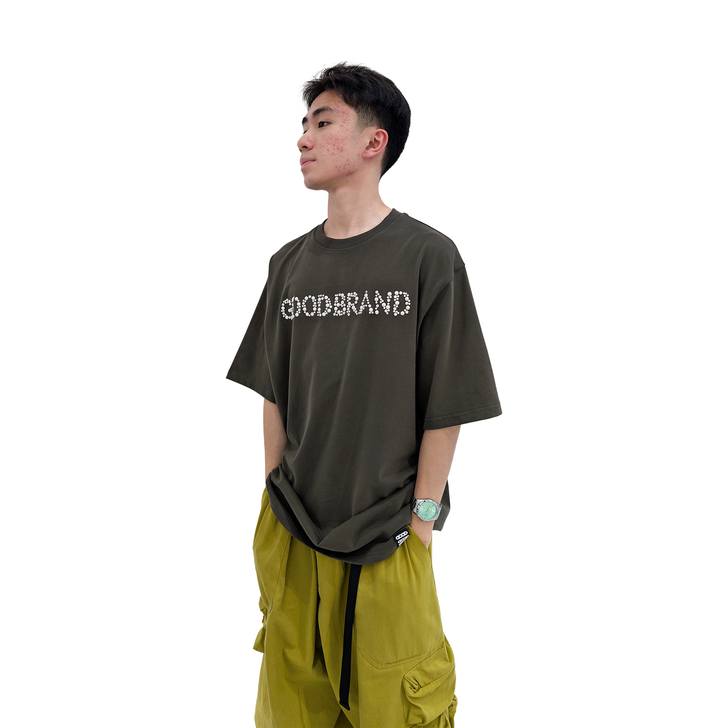GOODBRAND Sequin Logo Tee Grey (SS25)