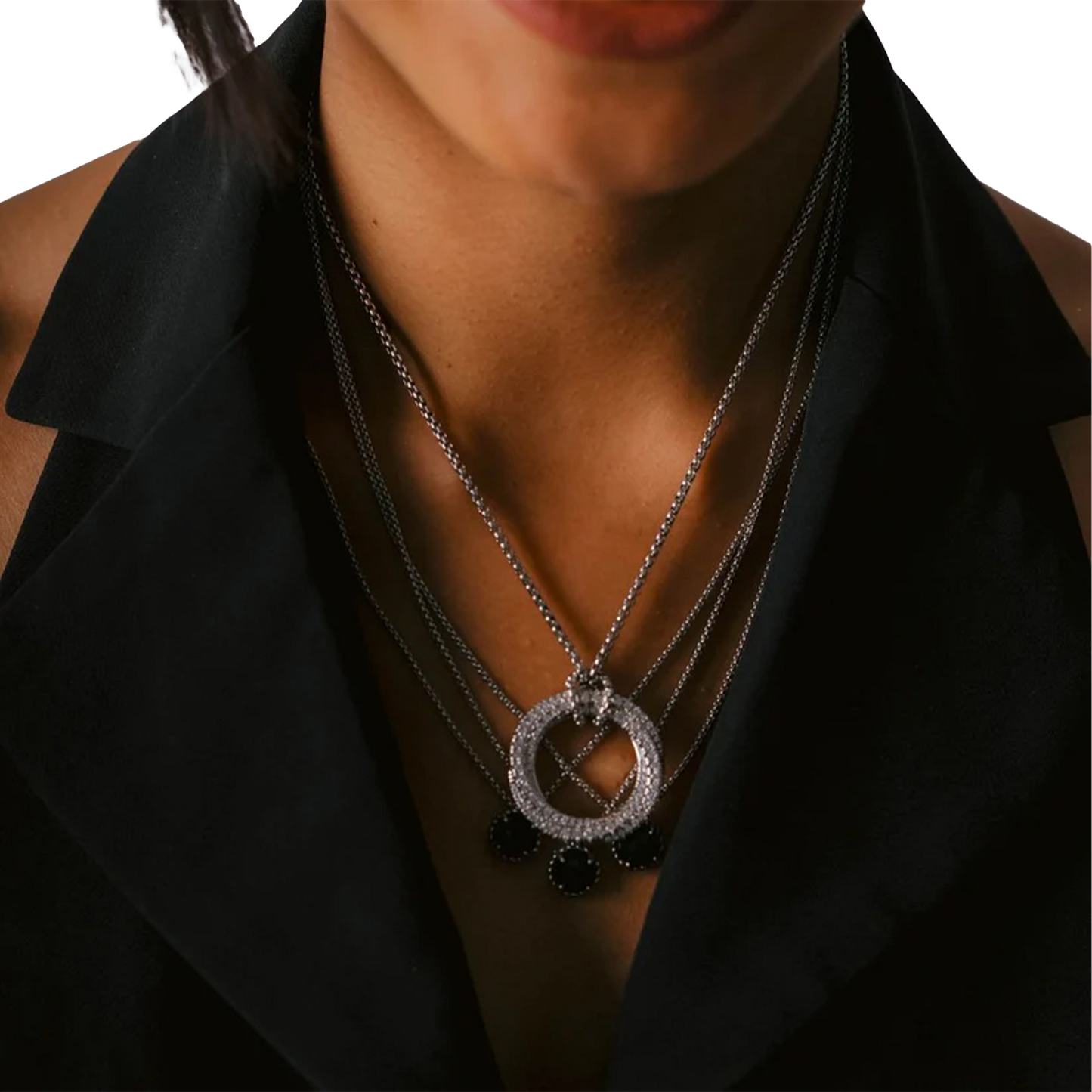 EK Collection Obsidian Single Necklace Black/Silver (SS25)