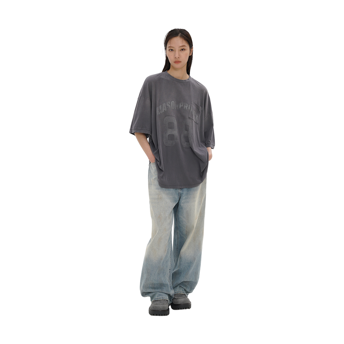 MASONPRINCE Kangli Printed Distressed Loose Tee Iron Grey (SS25)