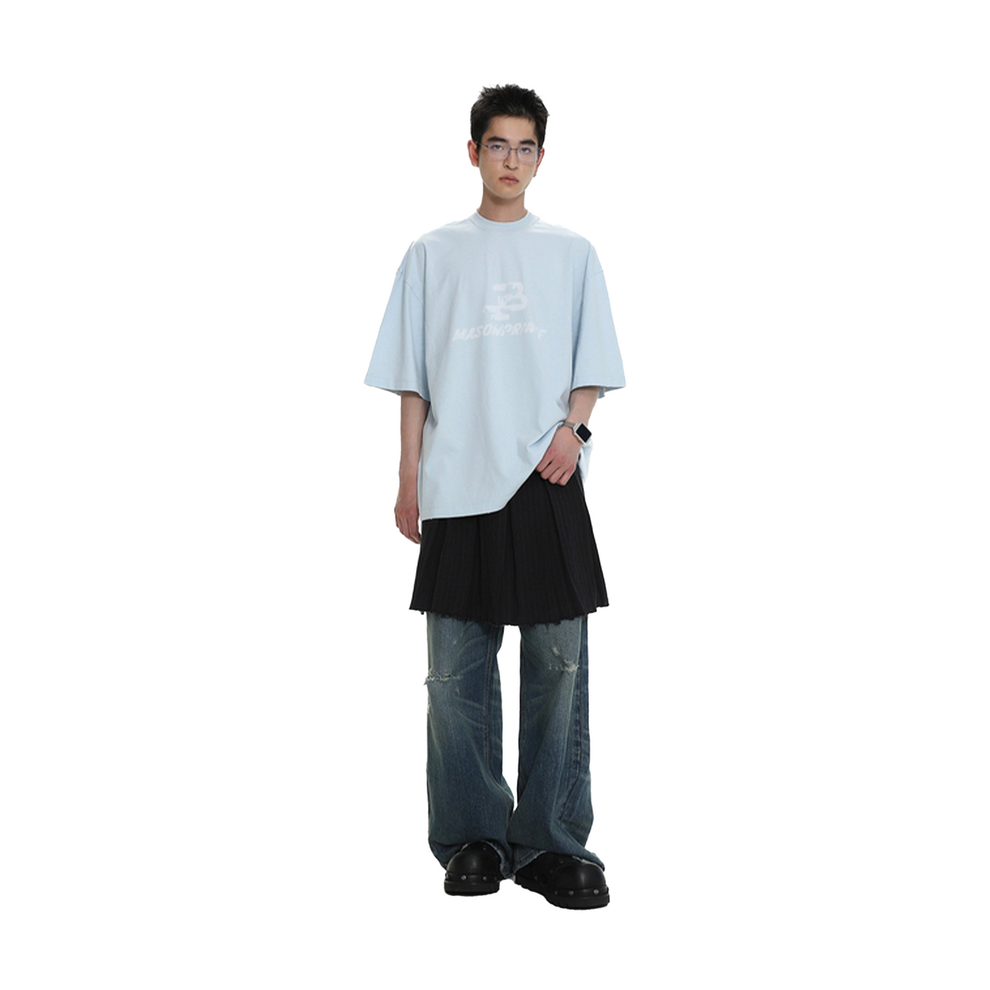 MASONPRINCE Summer Invasion Distressed Broken Logo Tee Sky Blue (SS25)