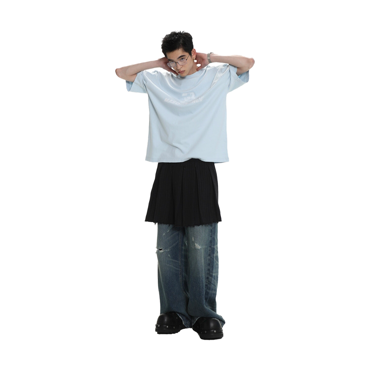 MASONPRINCE Summer Invasion Distressed Broken Logo Tee Sky Blue (SS25)