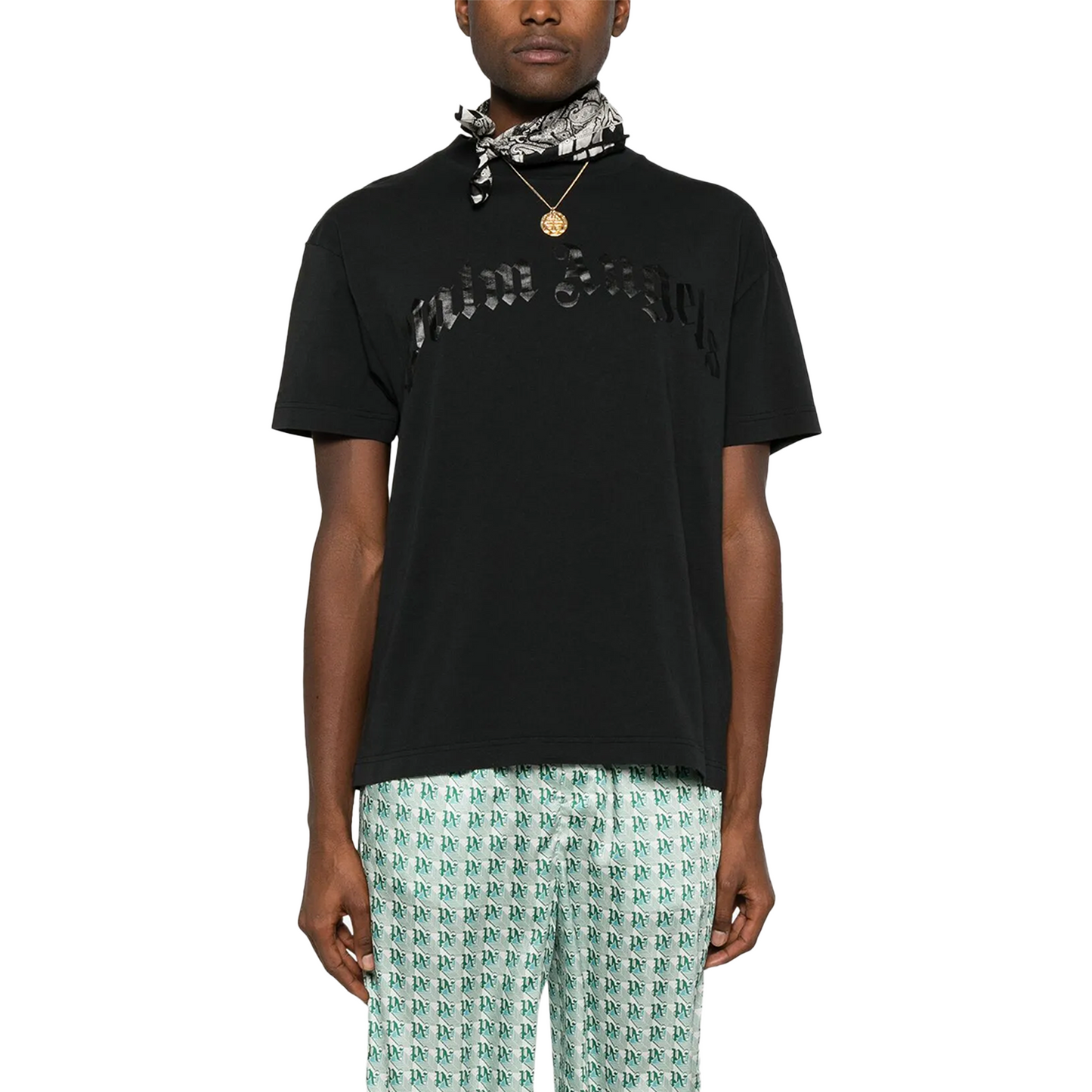 PALM ANGELS Curved Logo Tee Black/Black (SS25)