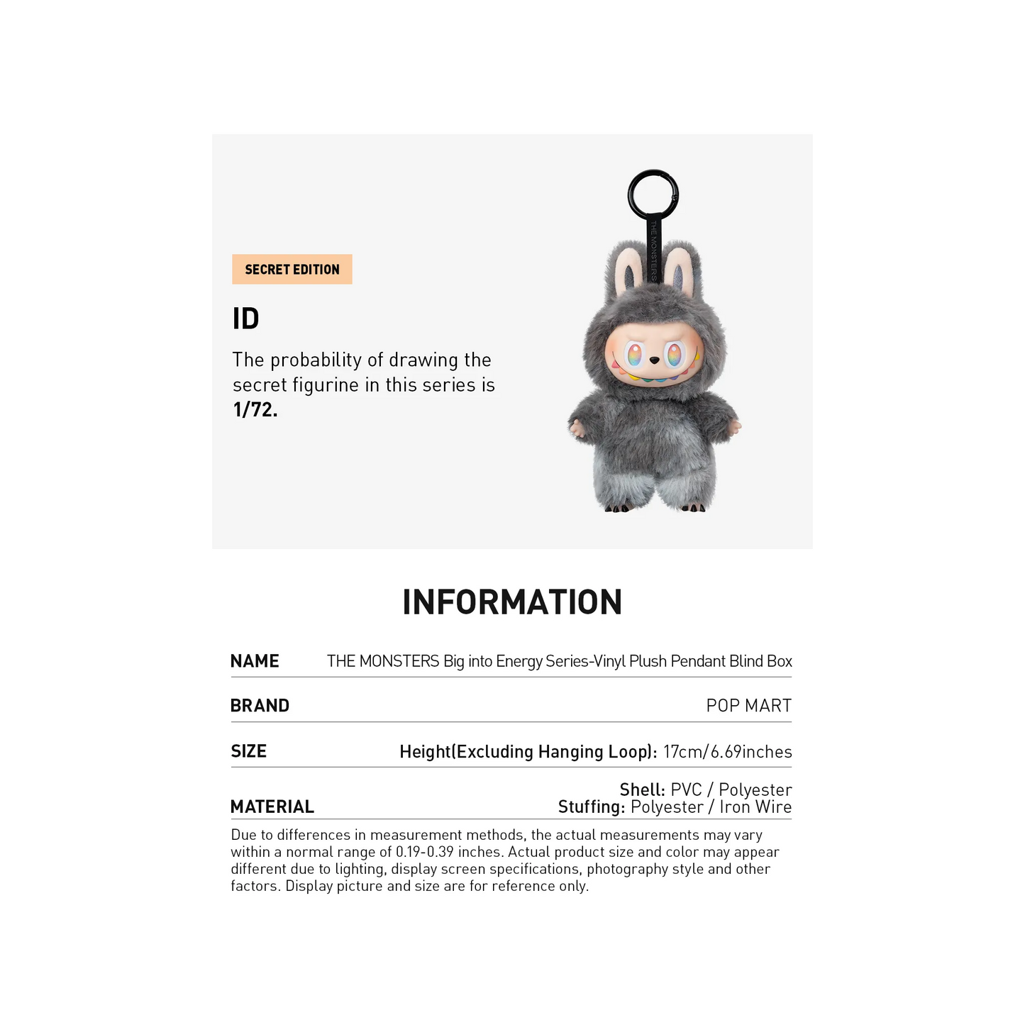 POP MART LABUBU THE MONSTERS - Big Into Energy Series Vinyl Plush Pendant Keychain (Version 3)