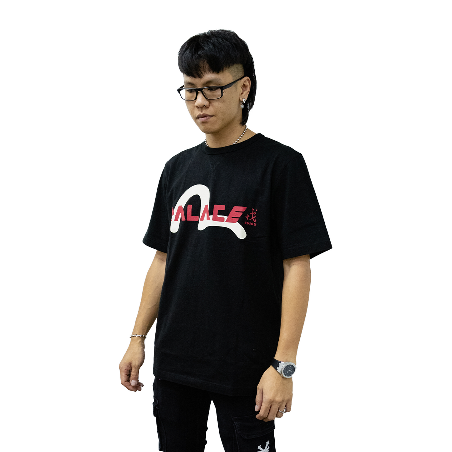 Palace x Evisu Contrasting Logo Print Tee Black