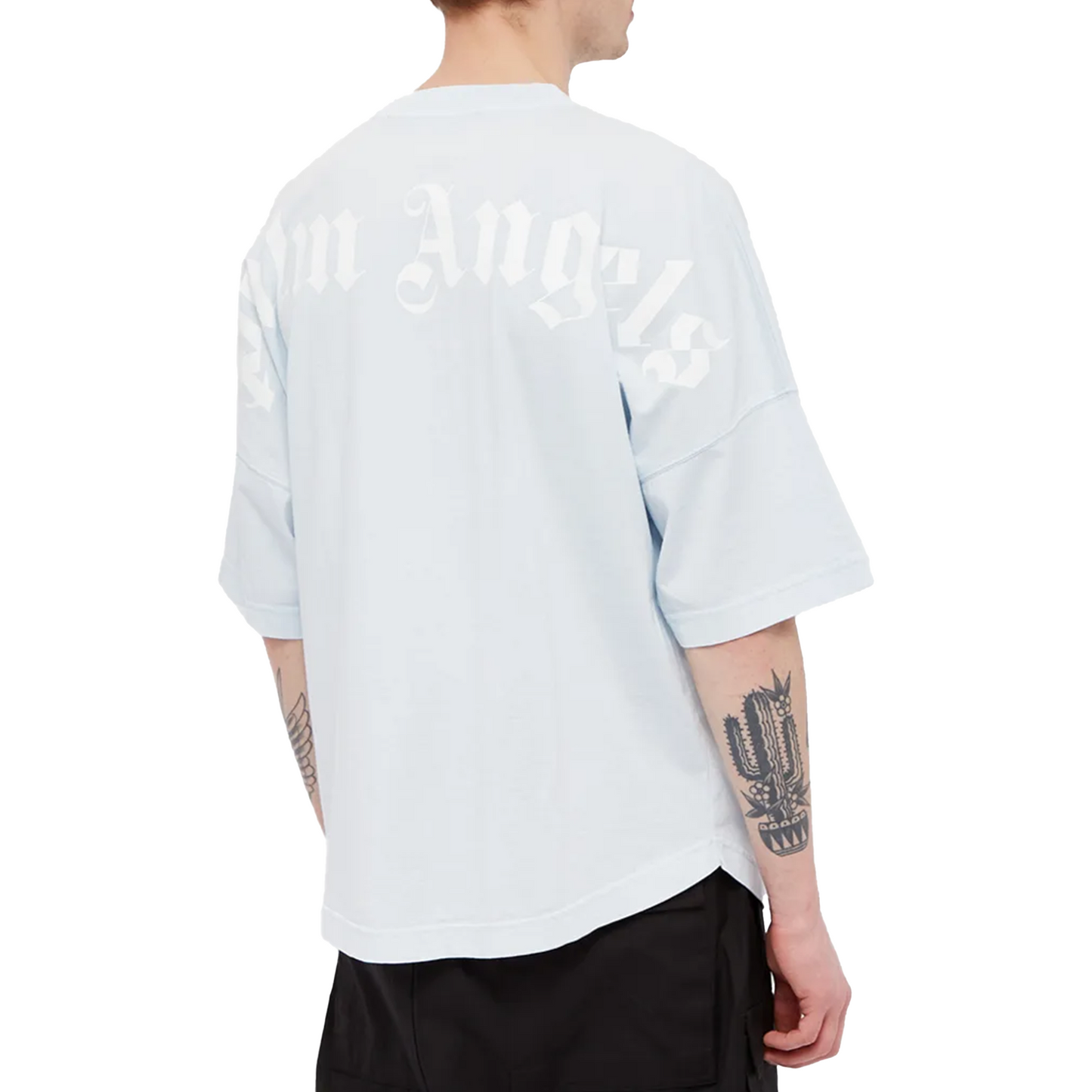 PALM ANGELS Tonal Logo Mock Neck Oversized Tee Blue/Illusion