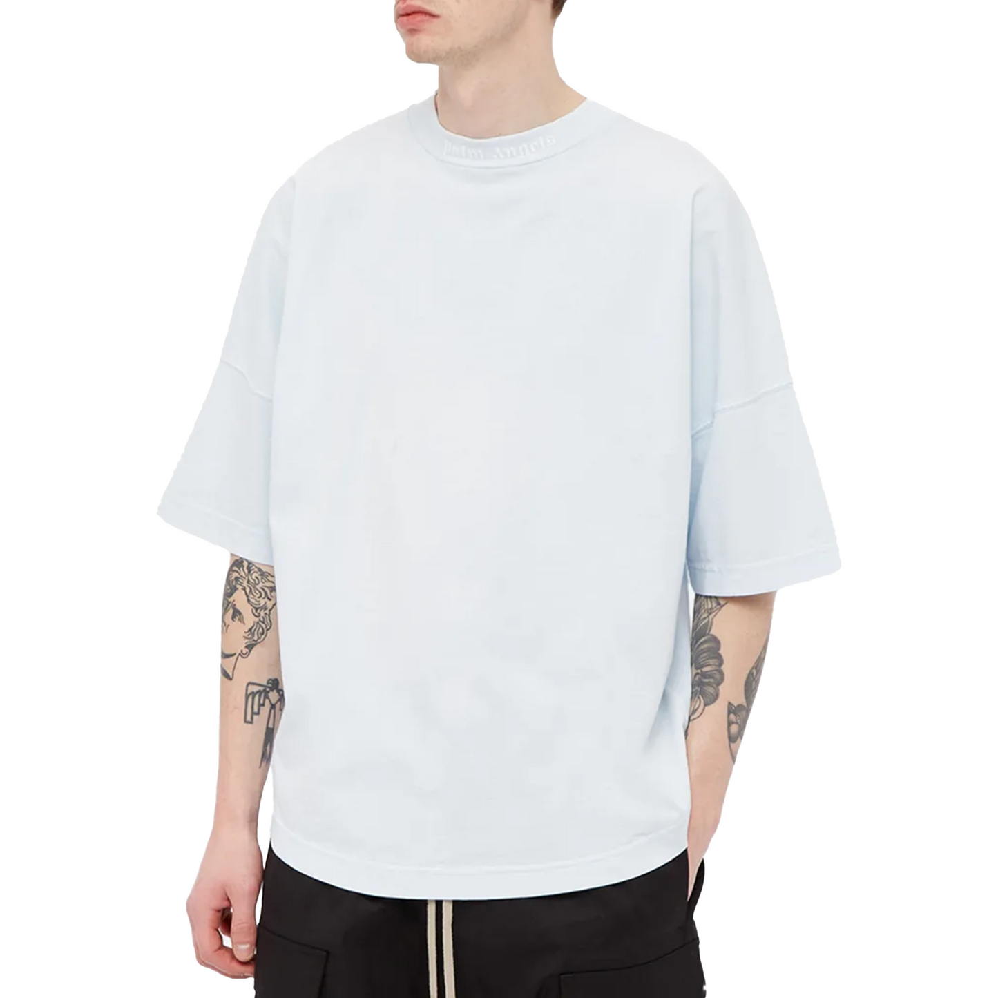 PALM ANGELS Tonal Logo Mock Neck Oversized Tee Blue/Illusion