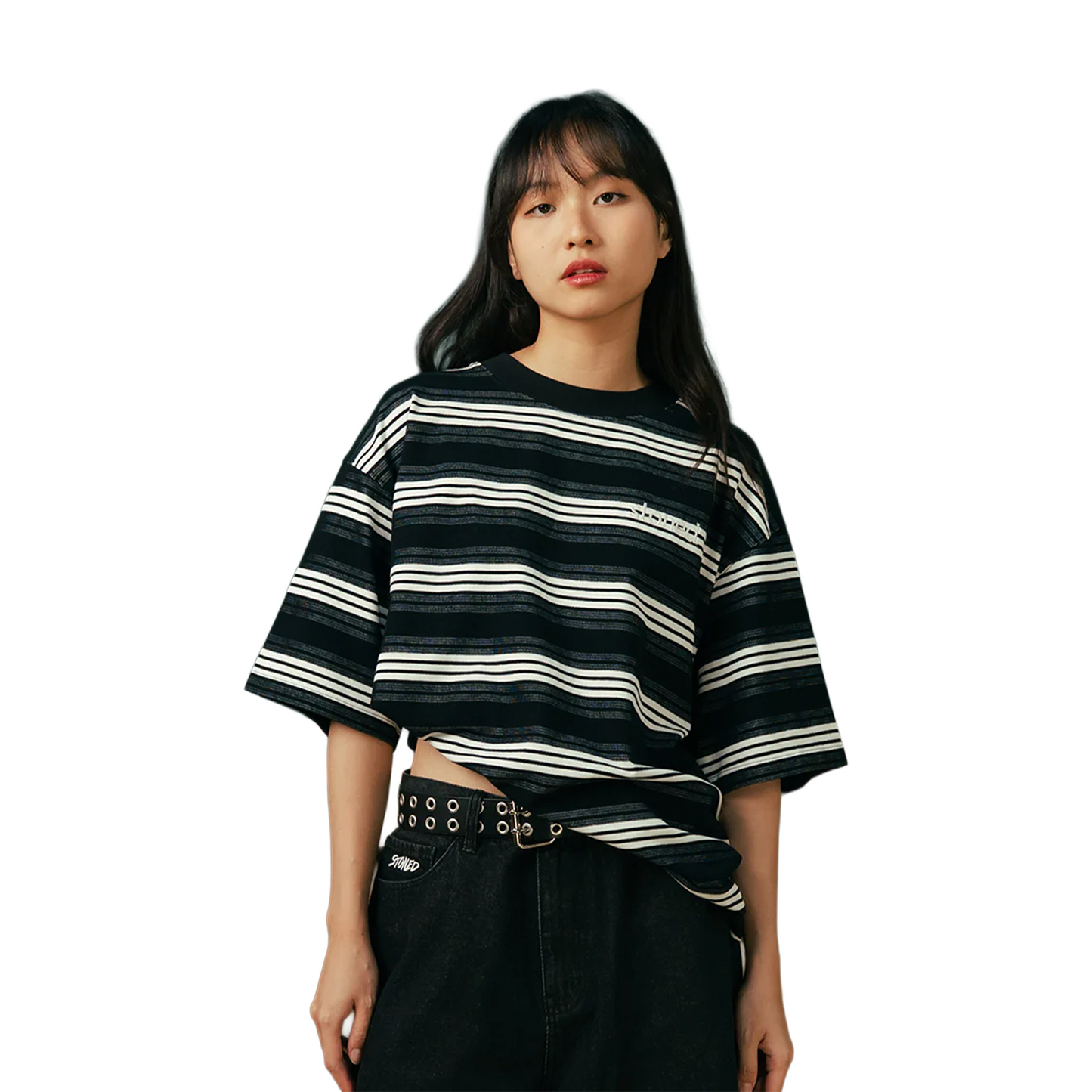 Stoned & Co ® Originals v2 : Stripe Tee Black/Grey (FW25)