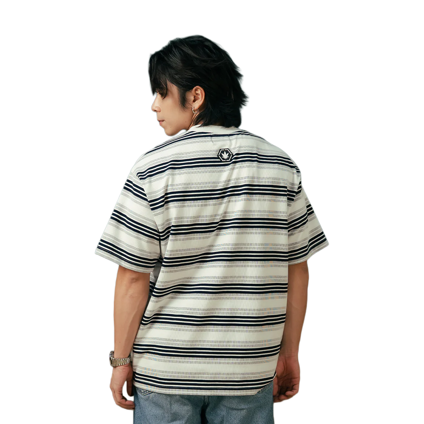 Stoned & Co ® Originals v2 : Stripe Tee White/Grey (FW25)